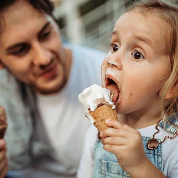 dad and daughter eating ice cream