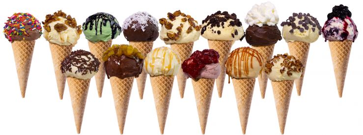 Toppings and sprinkles on cones
